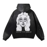 MADDIE SALAZAR HAND DRAWING - Vintage Wash Frayed Fleece Hoodie